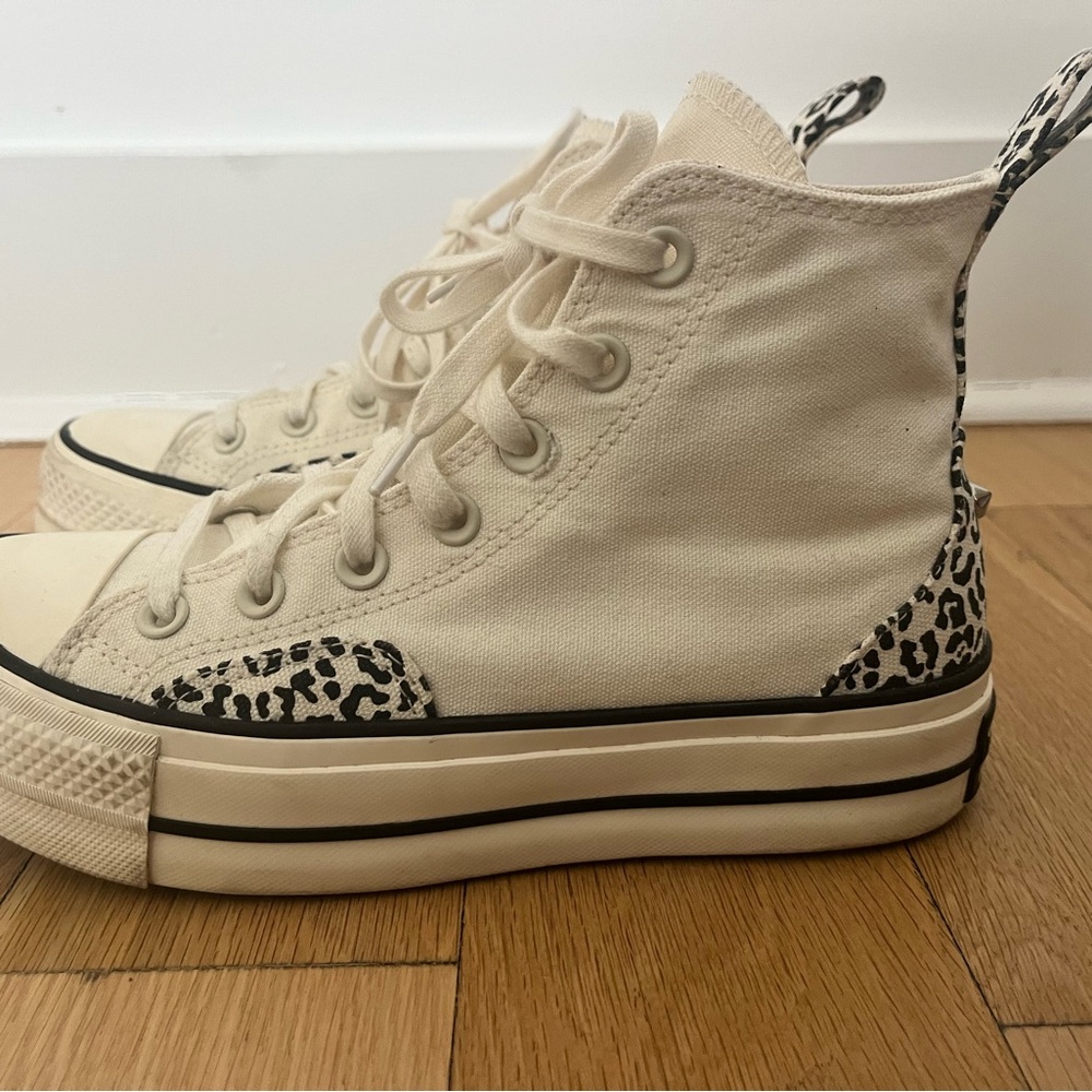 Converse Cream High-Top Sneakers with Black Leopard Accents - Picture 6 of 7